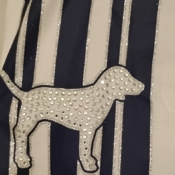 PINK Victoria's Secret White And Blue Bling! Long Sleeve Top - Picture 2 of 8